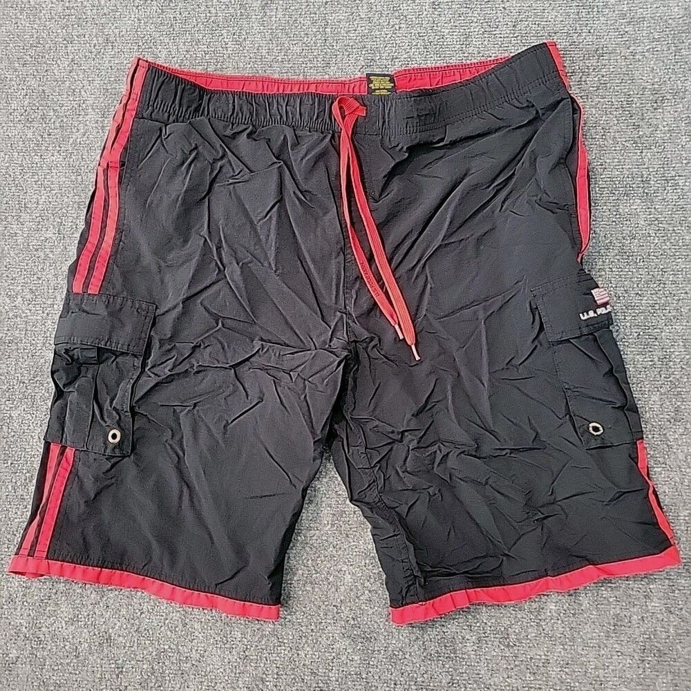 Polo Ralph Lauren Swim Trunks Mens XL Red Black Mesh Lined Pony Striped Cargo